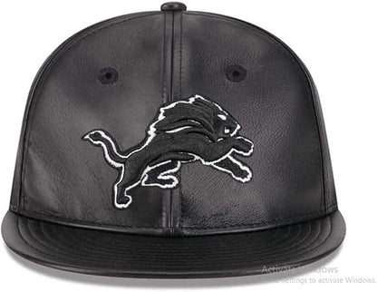 New Era Detroit Lion 9FIFTY Leather Snapback Adjustable Cap - Black