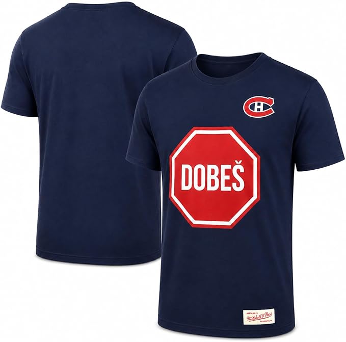 Mitchell & Ness NHL Montreal Canadiens Jakub Dobes Stop Sign Goaltender Heavyweight T-Shirt - Navy