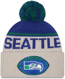 New Era NFL 2024 Seattle Seahawks Sideline Historic Cuffed Knit Hat with Pom - Stone