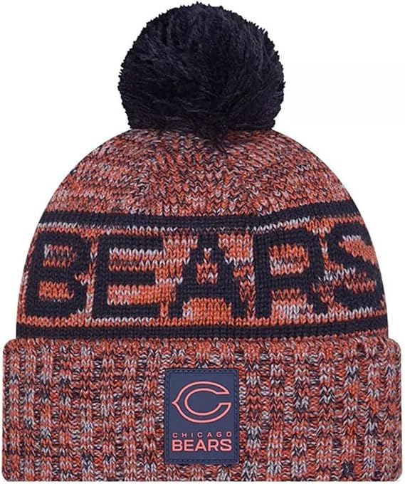 New Era NFL Chicago Bears 2025 Sideline Cold Weather Cuffed Knit Hat with Pom - Orange/Black