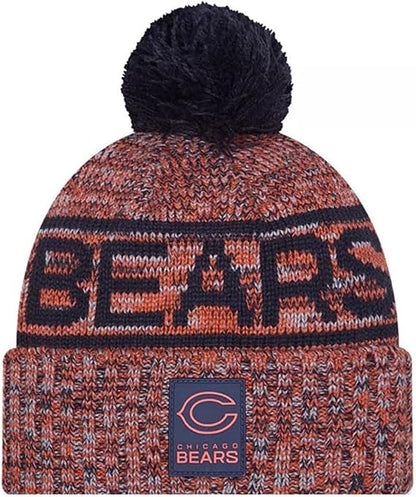 New Era NFL Chicago Bears 2025 Sideline Cold Weather Cuffed Knit Hat with Pom - Orange/Black