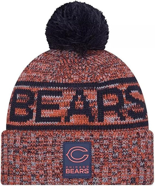 New Era NFL Chicago Bears 2025 Sideline Cold Weather Cuffed Knit Hat with Pom - Orange/Black