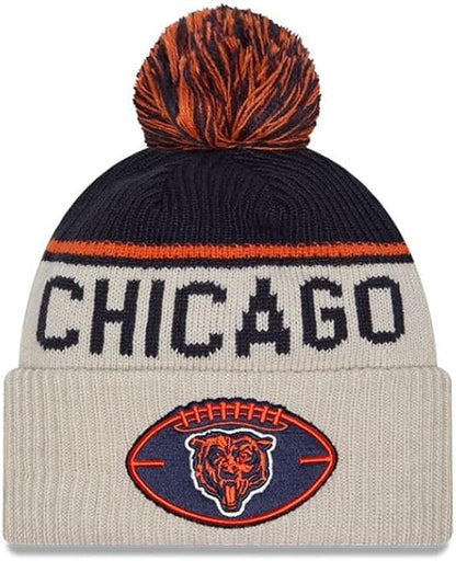 New Era NFL Chicago Bears 2024 Sideline Cold Weather Historic Knit Beanie with Pom