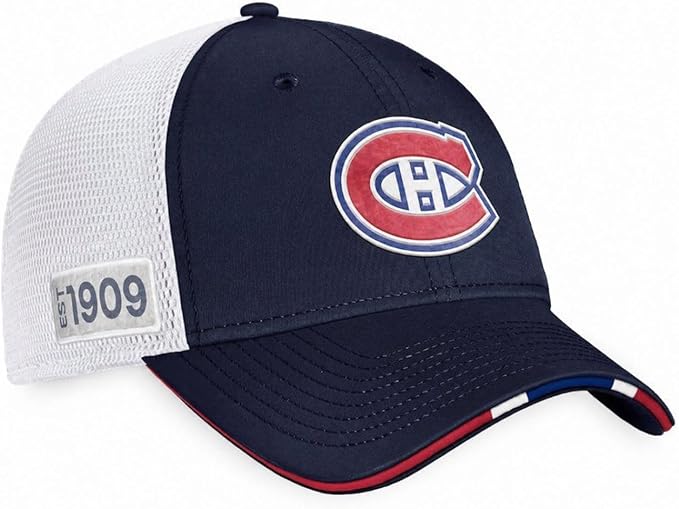 Fanatics NHL Montreal Canadiens 2022 Draft On Stage Authentic Pro Trucker Adjustable Hat - Navy/White
