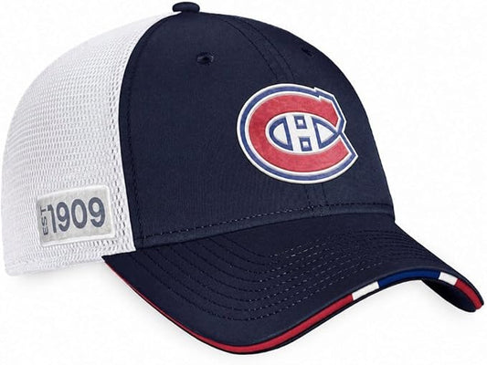 Fanatics NHL Montreal Canadiens 2022 Draft On Stage Authentic Pro Trucker Adjustable Hat - Navy/White