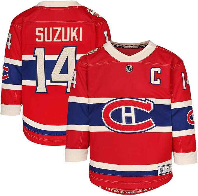 NHL Nick Suzuki Montreal Canadiens YOUTH 2026 NHL Heritage Classic Player Jersey - Red