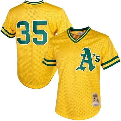 Mitchell Ness Men's MLB Oakland Athletics Rickey Henderson #35  Cooperstown Mesh Batting Practice Jersey Yellow