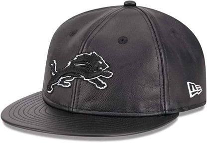 New Era Detroit Lion 9FIFTY Leather Snapback Adjustable Cap - Black