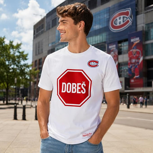 Mitchell & Ness NHL Montreal Canadiens Jakub Dobes Stop Sign Goaltender Heavyweight T-Shirt - White