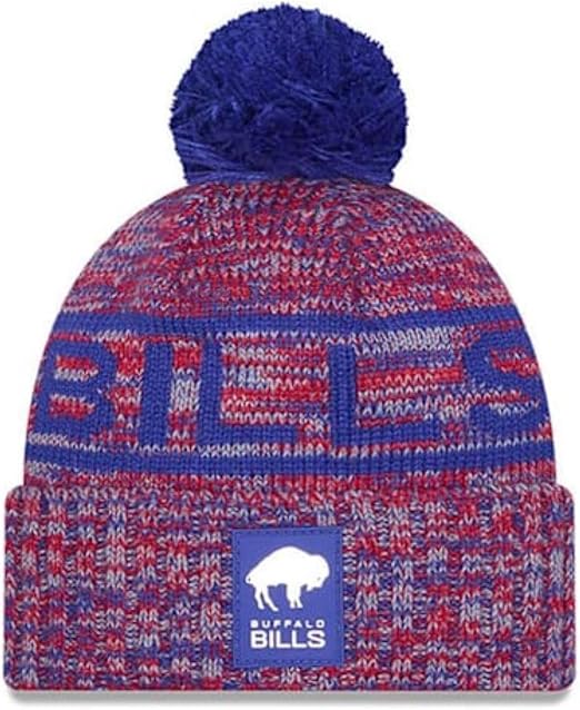 New Era NFL Buffalo Bills Legacy Historic Logo 2025 Sideline Cold Weather Cuffed Knit Hat with Pom - Red/Blue