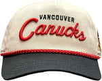 American Needle NHL Vancouver Canucks Roscoe Alt Adjustable Snapback Hat with Side Patch - Cream/Black