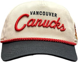 American Needle NHL Vancouver Canucks Roscoe Alt Adjustable Snapback Hat with Side Patch - Cream/Black