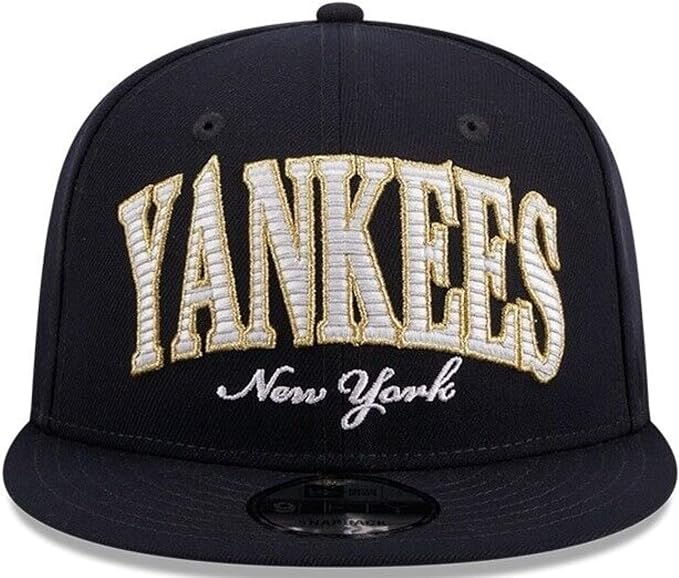 New Era MLB New York Yankees Golden Tall Text 9FIFTY Adjustable Snapback Hat - Navy
