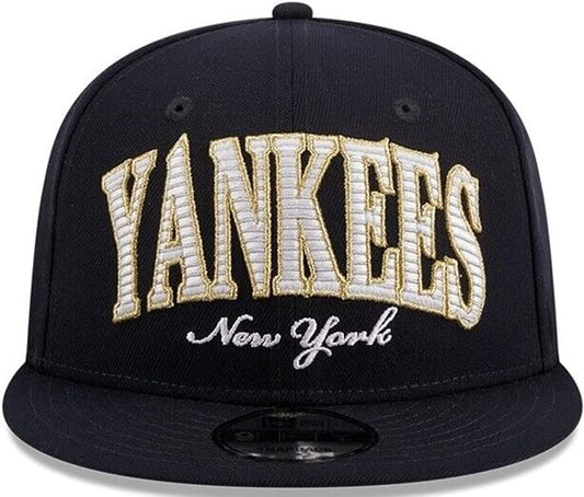 New Era MLB New York Yankees Golden Tall Text 9FIFTY Adjustable Snapback Hat - Navy