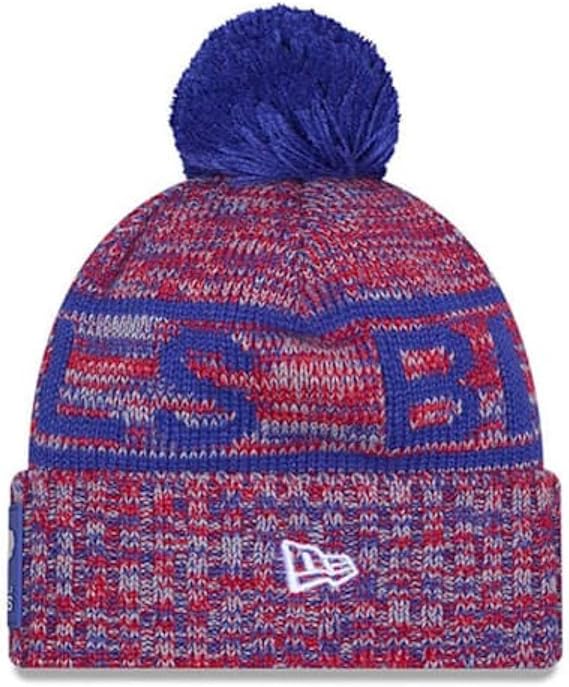 New Era NFL Buffalo Bills Legacy Historic Logo 2025 Sideline Cold Weather Cuffed Knit Hat with Pom - Red/Blue