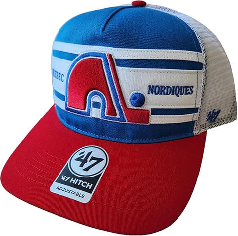 47 Hitch NHL Quebec Nordiques Double Header Super Stripe Mesh Snapback Cap - Red/Blue