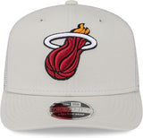 New Era NBA Miami Heat Canvas 9SEVENTY Trucker Stretch-Snap Adjustable Hat - Cream