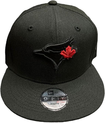 New Era MLB 9FIFTY Toronto Blue Jays Youth Black on Black Red Maple Leaf Adjustable Snapback - Black