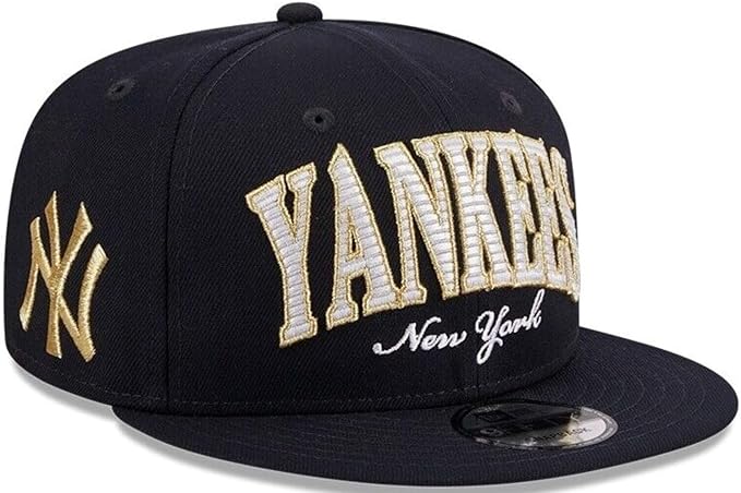 New Era MLB New York Yankees Golden Tall Text 9FIFTY Adjustable Snapback Hat - Navy