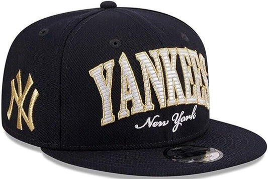 New Era MLB New York Yankees Golden Tall Text 9FIFTY Adjustable Snapback Hat - Navy