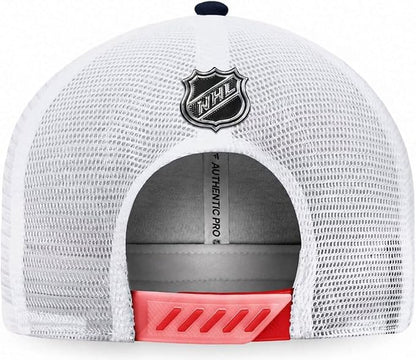 Fanatics NHL Montreal Canadiens 2022 Draft On Stage Authentic Pro Trucker Adjustable Hat - Navy/White