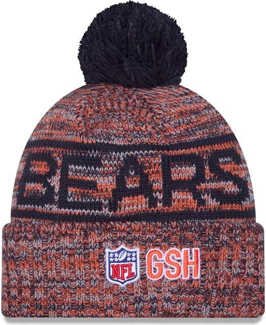 New Era NFL Chicago Bears 2025 Sideline Cold Weather Cuffed Knit Hat with Pom - Orange/Black