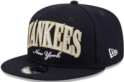New Era MLB New York Yankees Golden Tall Text 9FIFTY Adjustable Snapback Hat - Navy