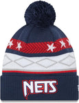 New Era Brooklyn Nets 2021/2022 City Edition Cuffed Pom Knit Hat - Navy