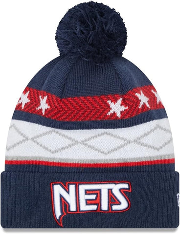 New Era Brooklyn Nets 2021/2022 City Edition Cuffed Pom Knit Hat - Navy