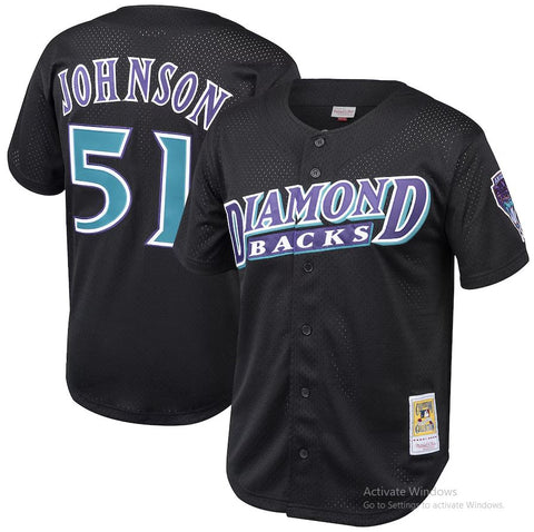 Mitchell & Ness Men's MLB Arizona Diamondbacks Randy Johnson #51 Cooperstown Mesh Batting Practice Button-Up Jersey - Black