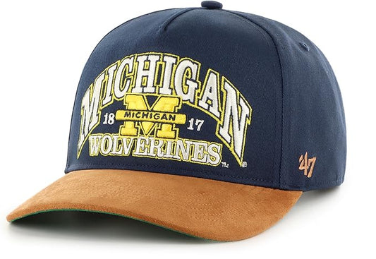 47 NCAA Michigan Wolverines Break Wood Suede Hitch Adjustable Snapback Hat - Navy/Brown