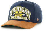 47 NCAA Michigan Wolverines Break Wood Suede Hitch Adjustable Snapback Hat - Navy/Brown