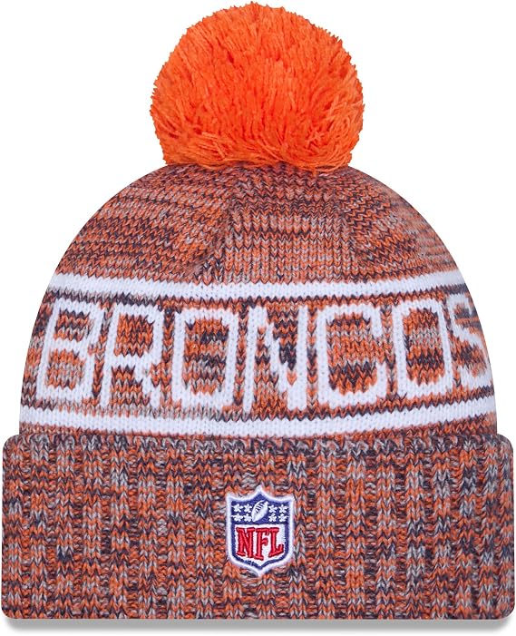 New Era NFL Denver Broncos 2025 Sideline Cold Weather Cuffed Knit Hat with Pom - Orange/White