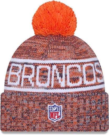 New Era NFL Denver Broncos 2025 Sideline Cold Weather Cuffed Knit Hat with Pom - Orange/White