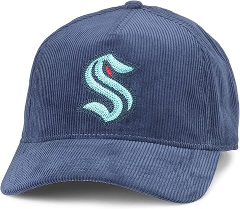 American Needle NHL Seattle Kraken Corduroy Valin Adjustable Snapback Cap - Blue