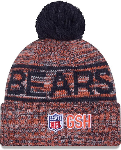 New Era NFL Chicago Bears 2025 Sideline Cold Weather Cuffed Knit Hat with Pom - Orange/Black
