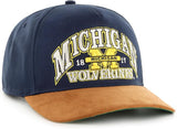 47 NCAA Michigan Wolverines Break Wood Suede Hitch Adjustable Snapback Hat - Navy/Brown