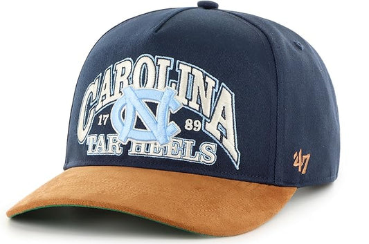 47 NCAA North Carolina Tarheels Break Wood Suede Hitch Adjustable Snapback Hat - Navy/Brown