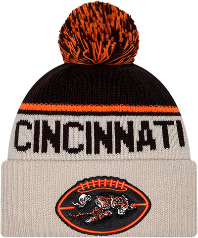 New Era NFL 2024 Cincinnati Bengals Sideline Historic Cuffed Knit Hat with Pom