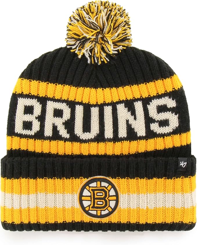 '47 NHL Boston Bruins Bering Cuff Knit Pom Hat - Yellow/Black