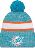 New Era Miami Dolphins 2023 Sideline Cuffed Knit Hat with Pom - Aqua