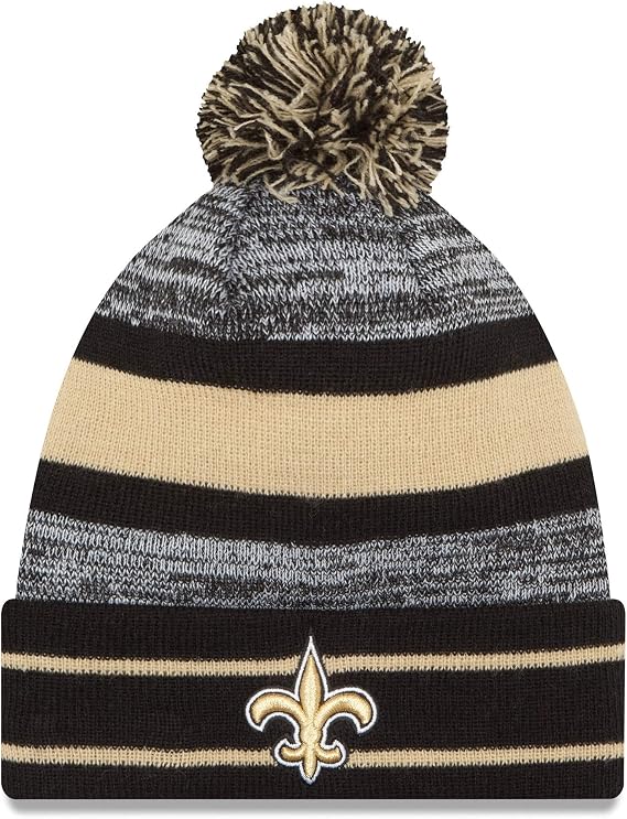 New Era NFL New Orleans Saints Classic Cuffed Knit Beanie with Pom - Black/Grey