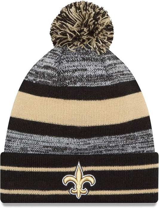 New Era NFL New Orleans Saints Classic Cuffed Knit Beanie with Pom - Black/Grey