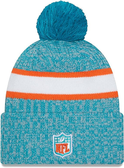 New Era Miami Dolphins 2023 Sideline Cuffed Knit Hat with Pom - Aqua