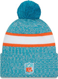 New Era Miami Dolphins 2023 Sideline Cuffed Knit Hat with Pom - Aqua