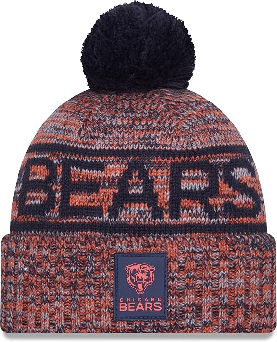 New Era NFL Chicago Bears 2025 Sideline Cold Weather Cuffed Knit Hat with Pom - Orange/Black