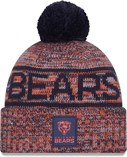 New Era NFL Chicago Bears 2025 Sideline Cold Weather Cuffed Knit Hat with Pom - Orange/Black
