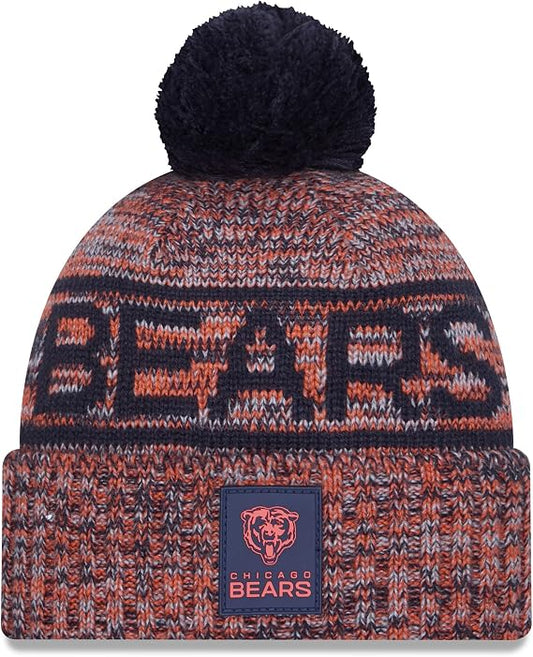 New Era NFL Chicago Bears 2025 Sideline Cold Weather Cuffed Knit Hat with Pom - Orange/Black