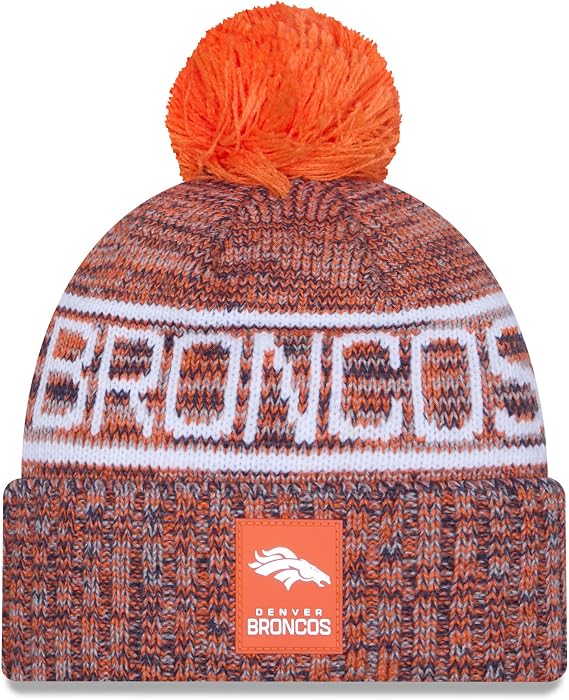 New Era NFL Denver Broncos 2025 Sideline Cold Weather Cuffed Knit Hat with Pom - Orange/White