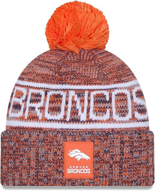 New Era NFL Denver Broncos 2025 Sideline Cold Weather Cuffed Knit Hat with Pom - Orange/White